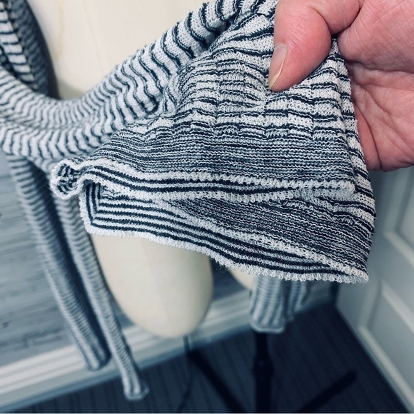EILEEN Fisher Organic Linen Blend Striped Open Cardigan Sweater White Gray 1-2XL - Picture 9 of 13